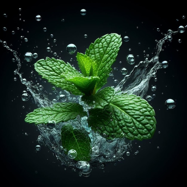 foglie di menta spruzzate d'acqua