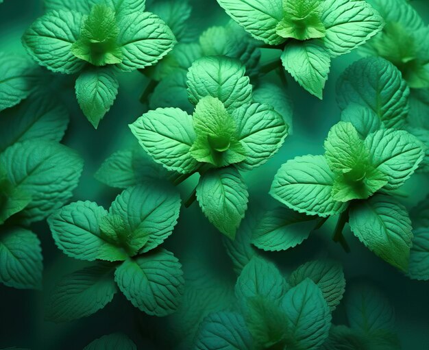 Foglie di menta verdi da vicino su uno sfondo di menta Focalizzazione morbida selettiva