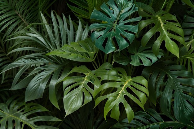 foglie di monstera verde vintage su uno sfondo senza cuciture