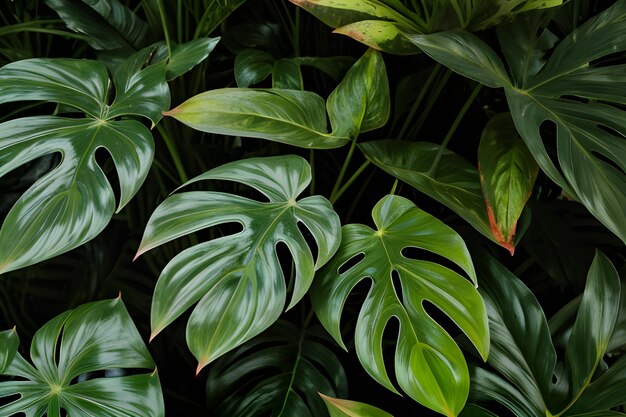 foglie di monstera verde vintage su uno sfondo senza cuciture