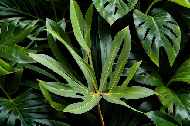 foglie di monstera verde vintage su uno sfondo senza cuciture