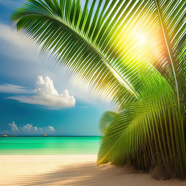 Foglie di palma da cocco sulla spiaggia tropicale isolate su sfondo bianco layout di fronde di palma verde per s