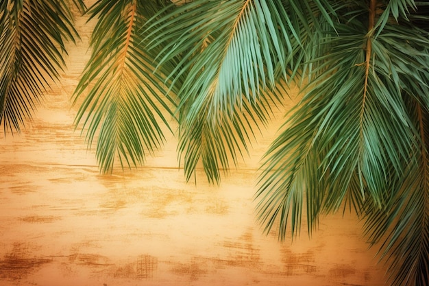 Foglie di palma su uno sfondo di legno