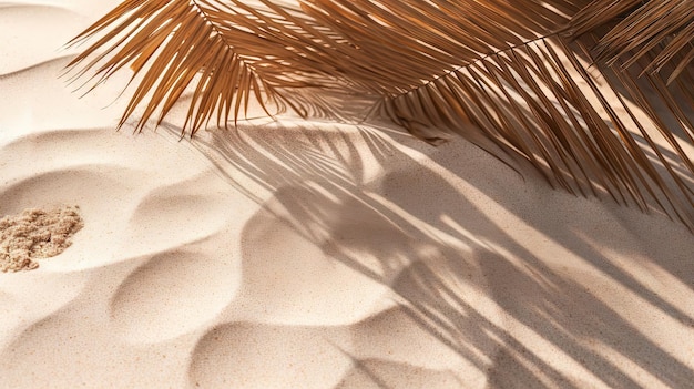 Foglie di palma sulla spiaggia tropicale sullo sfondo di sabbia Concetto di vacanza e relax con foglie di palmera secche sulla spiaggia estiva calda Generato da IA
