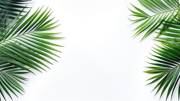 Foglie di palma tropicale su sfondo bianco.