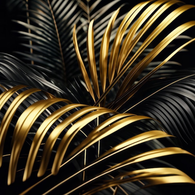 Foglie di palma tropicali minime oro e nero Sfondo creativo di lusso Estratto estivo minimale