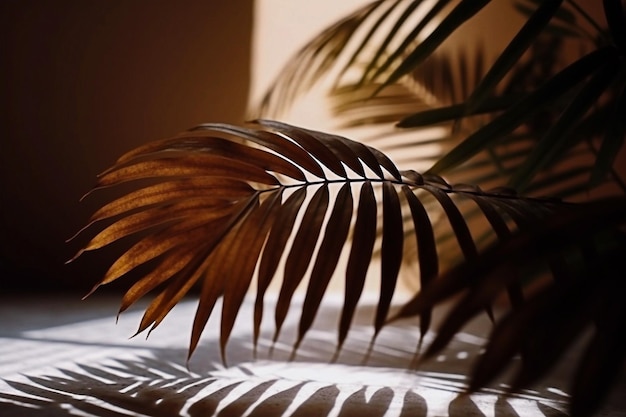 Foglie di palma tropicali sfondo decorativo con ombra Illustrazione floreale per opere d'arte creative