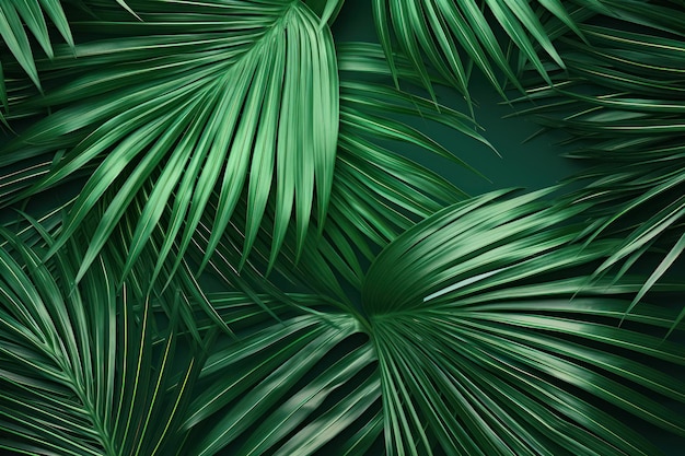 Foglie di palma tropicali vista dall'alto distesa generata dall'intelligenza artificiale
