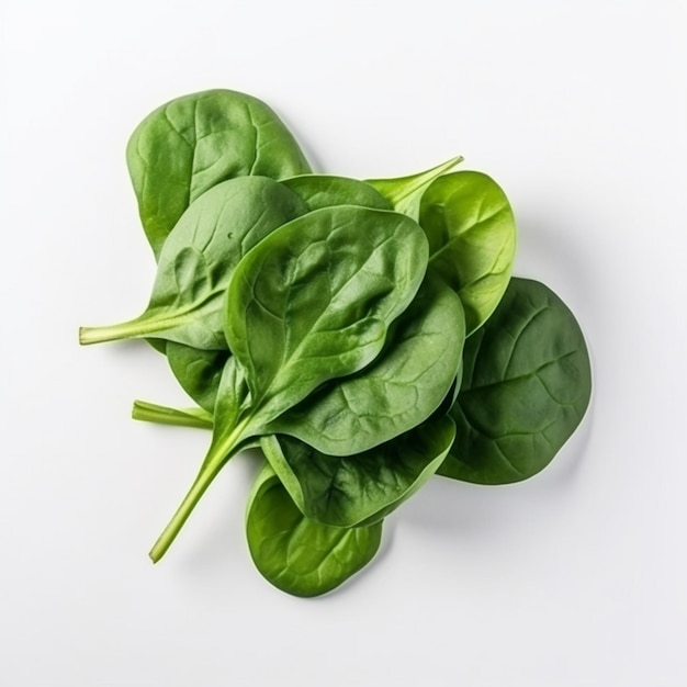 Foglie di spinaci verdi freschi vegetali sani sfondo bianco arte generata dall'intelligenza artificiale