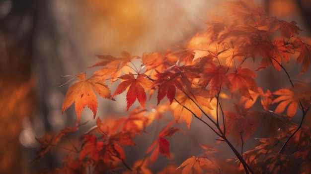 Foglie dorate d'autunno che cadono dolcemente dai rami dell'acero