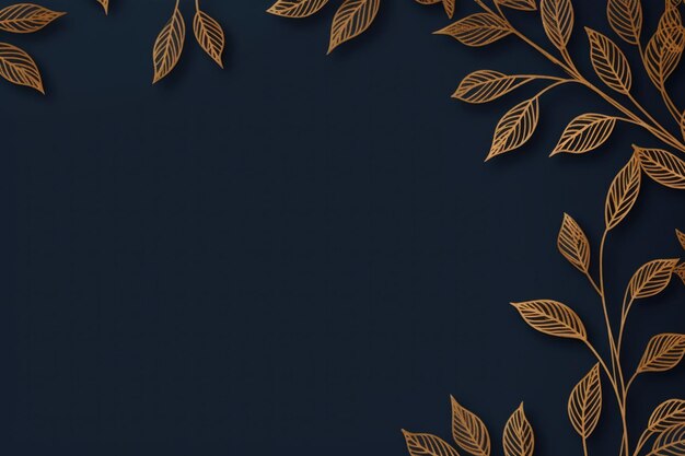foglie dorate marroni sullo sfondo blu marina con spazio per la copia
