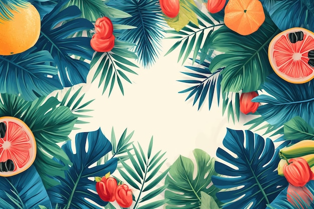 Foglie e frutti tropicali illustrati a sfondo