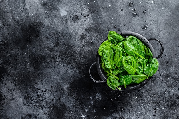 Foglie fresche degli spinaci in una colapasta