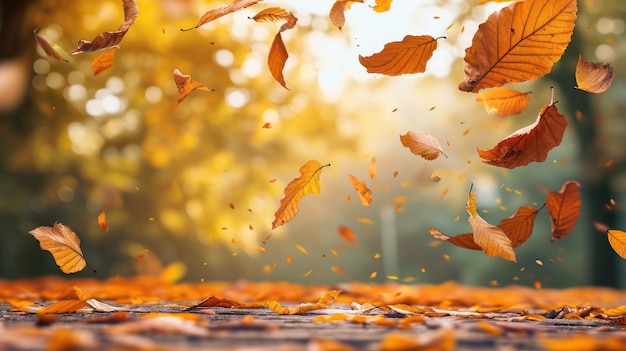 Foglie gialle che cadono nel giardino d'autunno