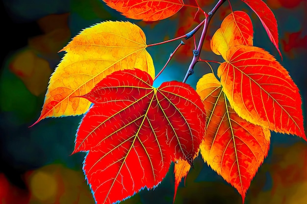 Foglie gialle rosso brillante nella stagione autunnale delle foglie d'autunno create con ai generativo