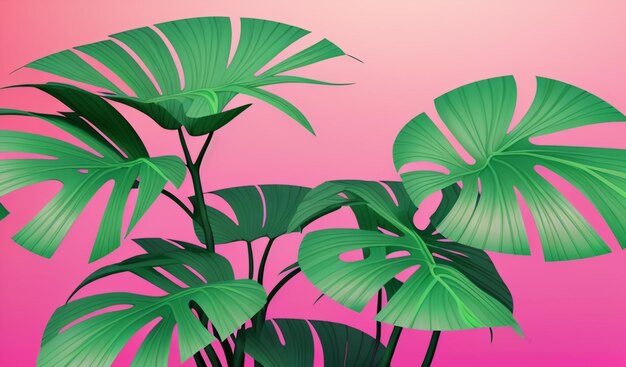 Foglie illuminate al neon di Monstera Deliciosa che fioriscono nella foresta tropicale