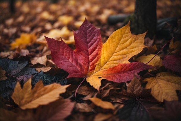 Foglie nella foresta d'autunno