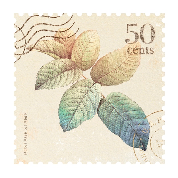Foglie Png adesivo di francobollo vintage sullo sfondo botanico trasparente
