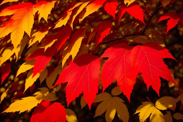 Foglie rosse e gialle in autunno