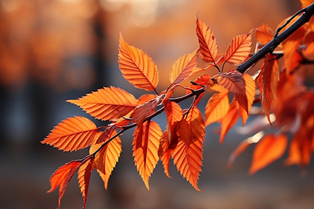 Foglie rosse e gialle infuocate cadono dolcemente in una brezza autunnale