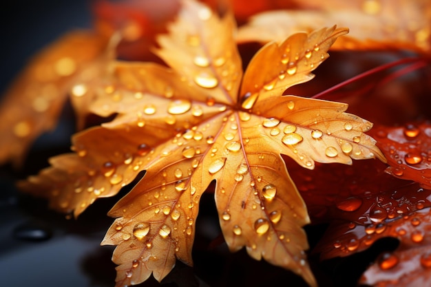 Foglie rosse e gialle infuocate cadono dolcemente in una brezza autunnale