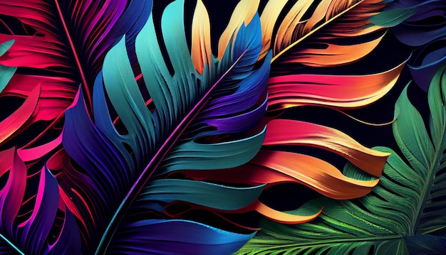 Foglie tropicali concetto vibrante e bello colorato Bellezza naturale IA generativa