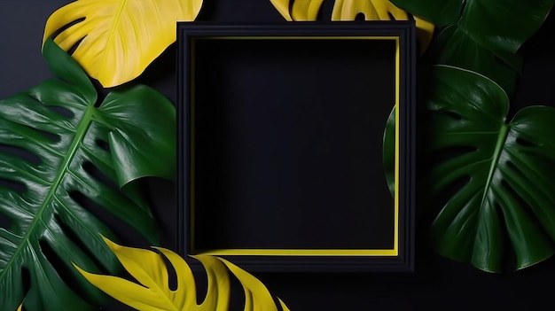 Foglie tropicali cornice gialla illustrazione di ai generato foglie tropicali cornice gialla