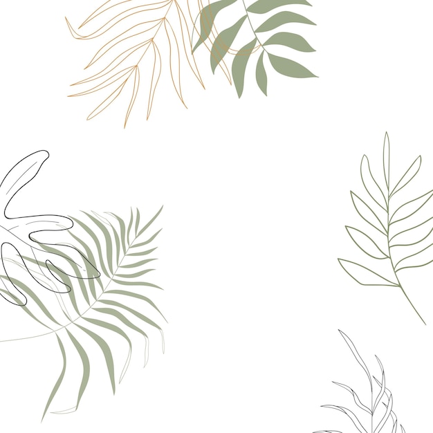 Foglie tropicali png cornice adesivo linea arte sfondo trasparente