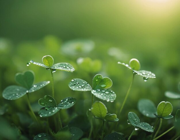 Foglie verdi con gocce d'acqua dopo la pioggia