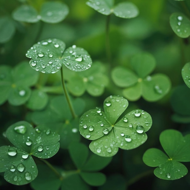 Foglie verdi con gocce d'acqua dopo la pioggia