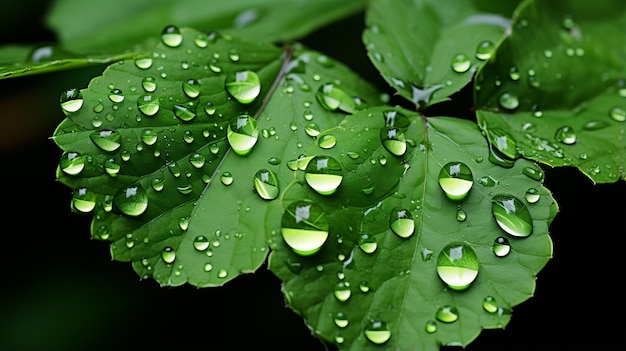 foglie verdi con gocce d'acqua su di esse