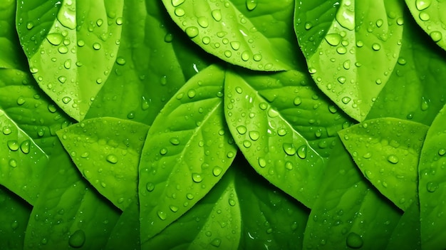 foglie verdi fresche con gocce d'acqua sullo sfondo idrico