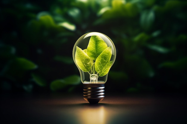 foglie verdi nella lampadina efficienza energetica ecologica concetto di energia verde