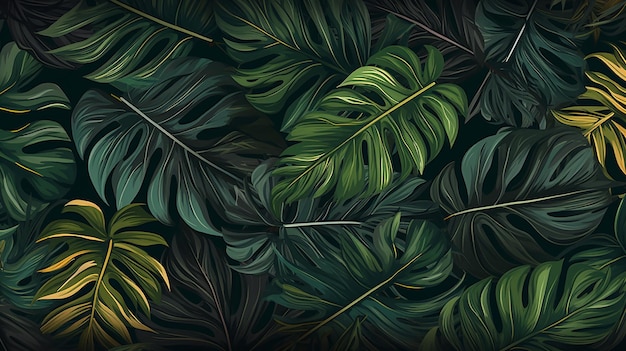 Foglie verdi senza cuciture con scritte tropicali