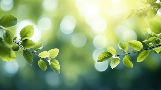 foglie verdi su sfondo sfocato per la primavera del testo