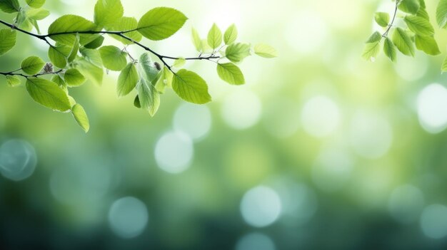 foglie verdi su sfondo sfocato per la primavera del testo