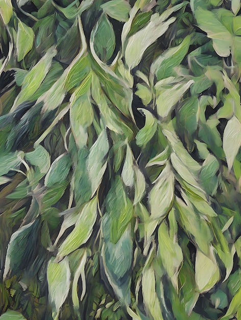 foglie verdi tropicali astratte pittura di fogliame verde rigoglioso con una morbida consistenza pittorica