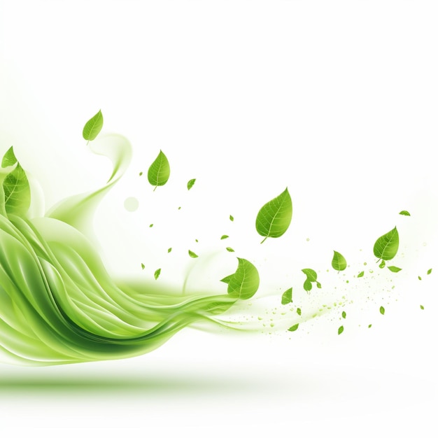 Foglie verdi volanti ondeggiano sfondo cosmetico organico