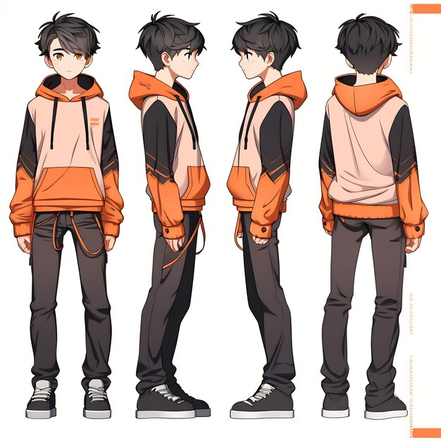 Foglio artistico di tendenza del personaggio di Anime Boy Turnaround che mostra il design elegante di un bell'adolescente