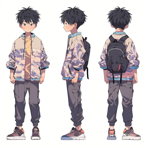 Foglio artistico di tendenza del personaggio di Anime Boy Turnaround che mostra il design elegante di un bell'adolescente