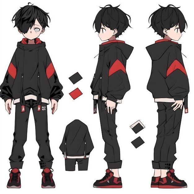 Foglio artistico di tendenza del personaggio di Anime Boy Turnaround che mostra il design elegante di un bell'adolescente