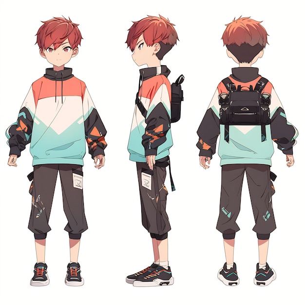 Foglio artistico di tendenza del personaggio di Anime Boy Turnaround che mostra il design elegante di un bell'adolescente