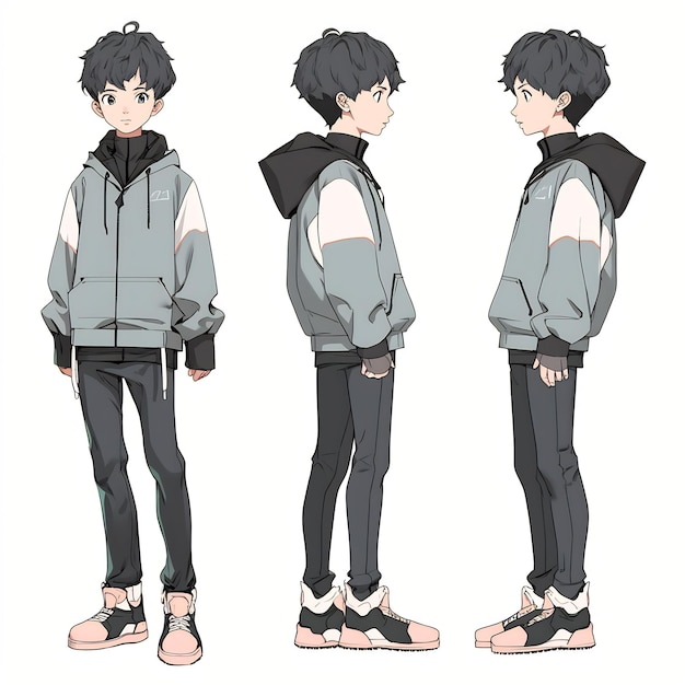 Foglio artistico di tendenza del personaggio di Anime Boy Turnaround che mostra il design elegante di un bell'adolescente