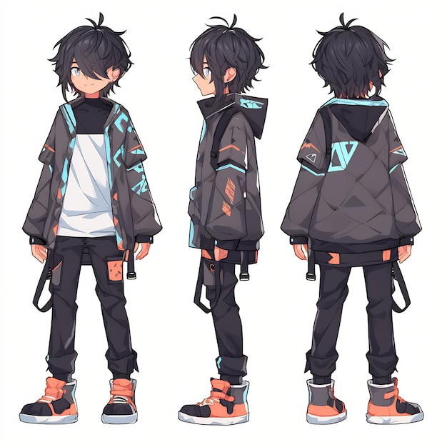 Foglio artistico di tendenza del personaggio di Anime Boy Turnaround che mostra il design elegante di un bell'adolescente