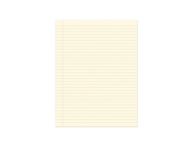 Foglio di carta bianco giallo isolato su sfondo bianco