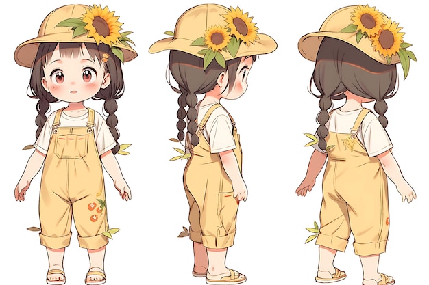 Foglio di concetto di inversione di tendenza del personaggio di Cute Anime Kawaii Chibi Girl di abiti alla moda e alla moda
