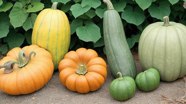 Foglio di diverse specie di Cucurbita