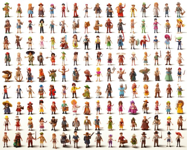 foglio sprite del personaggio del gioco dell'illustrazione NPC isolato su sfondo bianco riferimento di progettazione del gioco