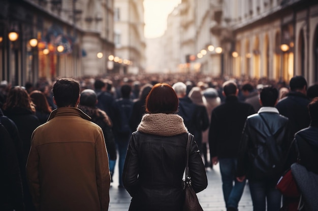 Folla anonima di persone in strada