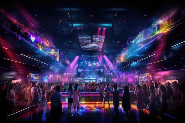 folla di persone che ballano in un night club con luci laser luminose un night club sereno con una lussuosa sala da ballo piena di avventori che ballano al ritmo della musica Generato dall'intelligenza artificiale
